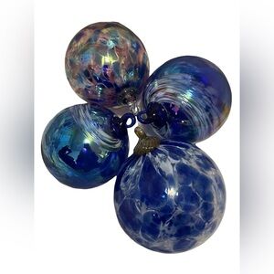 Set Of Four GLASS EYE Studio Hand Blown Art Glass Christmas Ornaments